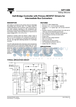 SIP11206 datasheet - Half-Bridge Controller with Primary MOSFET Drivers for Intermediate Bus Converters