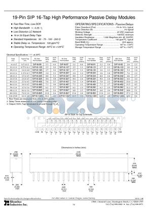 SIP16 datasheet - 19-Pin SIP 16-Tap High Performance Passive Delay Modules