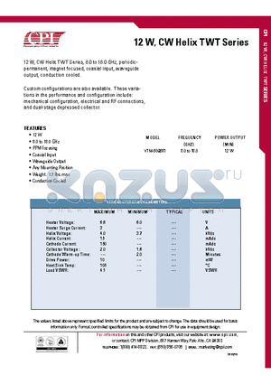 VTM-6096R1 datasheet - 12 W, CW Helix TWT Series