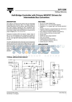 SIP11206DLP-T1-E3 datasheet - Half-Bridge Controller with Primary MOSFET Drivers for Intermediate Bus Converters