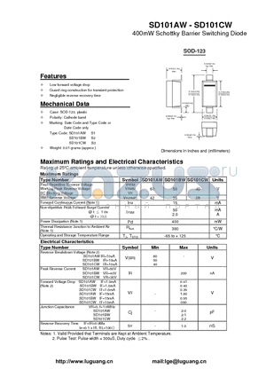 SOD-123 datasheet - 400mW Schottky Barrier Switching Diode