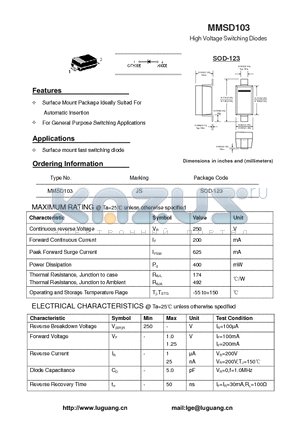 SOD-123 datasheet - High Voltage Switching Diodes