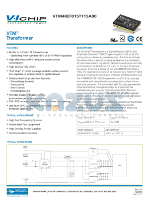 VTM48EF015T115A00 datasheet - VTM Transformer