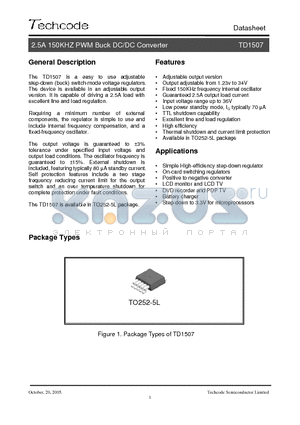 TD1507TR datasheet - 2.5A 150KHZ PWM Buck DC/DC Converter