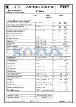 TD170N datasheet - Netz-Thyristor-Modul Phase Control Thyristor Module