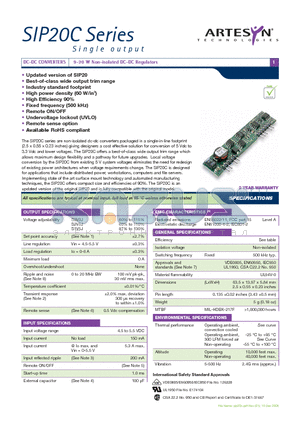 SIP20C datasheet - DC-DC CONVERTERS 9-20 W Non-isolated DC-DC Regulators