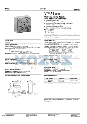 VTMA1 datasheet - On-Delay Timing Module With Internal Potentiometer