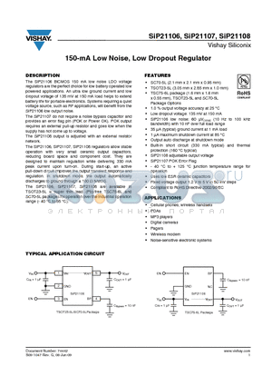 SIP21106DR-25-E3 datasheet - 150-mA Low Noise, Low Dropout Regulator