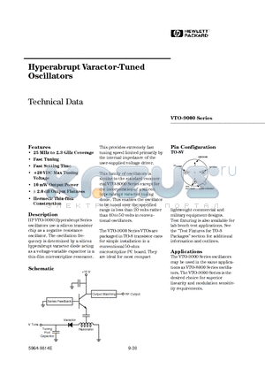 VTO-9090 datasheet - Hyperabrupt Varactor-Tuned Oscillators