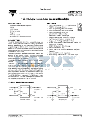 SIP21106DT-25-E3 datasheet - 150-mA Low Noise, Low Dropout Regulator