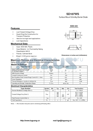 SOD-323 datasheet - Surface Mount Schottky Barrier Diode