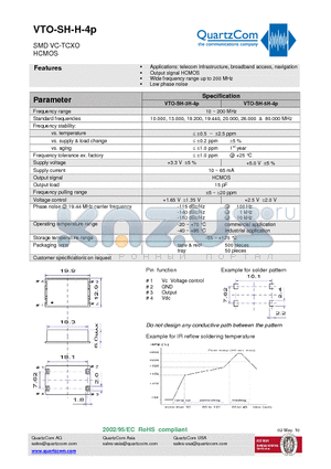 VTO-SH-5H-4P datasheet - SMD VC-TCXO HCMOS Wide frequency range up to 200 MHz