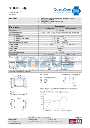 VTO-SK-5H-4P datasheet - SMD VC-TCXO HCMOS Wide frequency range up to 200 MHz