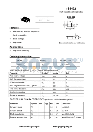 SOD-523 datasheet - High Speed Switching Diodes