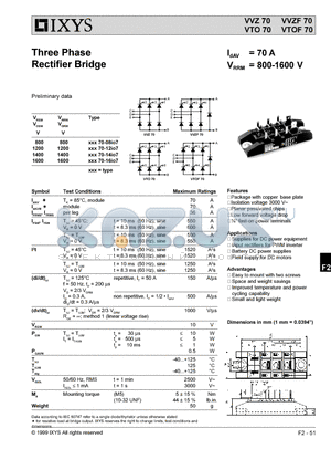 VTO70-12IO7 datasheet - Three Phase Rectifier Bridge