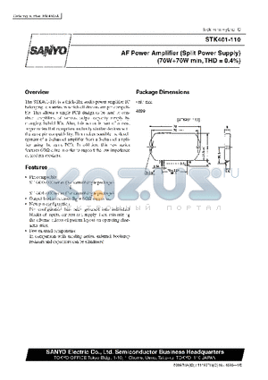 STK401-100 datasheet - AF Power Amplifier (Split Power Supply) (70 W  70 W min, THD = 0.4%)