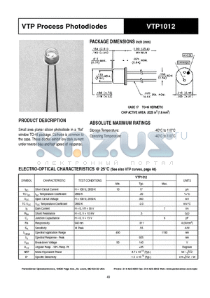 VTP1012 datasheet - VTP Process Photodiodes