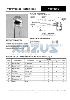 VTP1188S datasheet - VTP Process Photodiodes