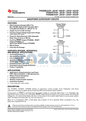 TPS3836J25-EP datasheet - NANOPOWER SUPERVISORY CIRCUITS