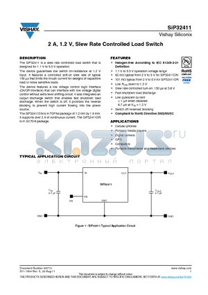 SIP32411 datasheet - 2 A, 1.2 V, Slew Rate Controlled Load Switch