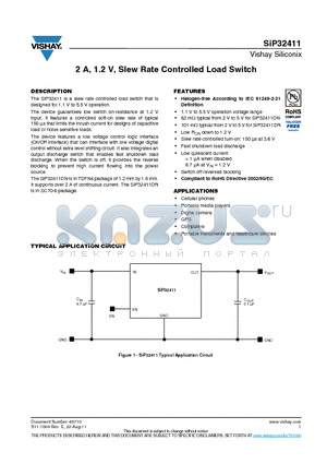 SIP32411DNP-T1-GE4 datasheet - 2 A, 1.2 V, Slew Rate Controlled Load Switch