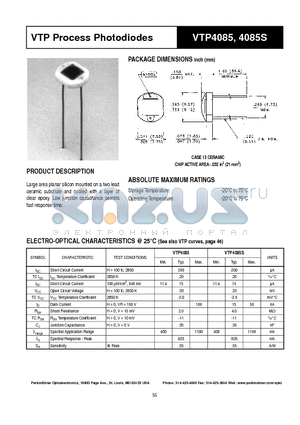 VTP4085 datasheet - VTP Process Photodiodes