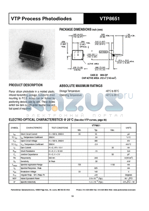 VTP8651 datasheet - VTP Process Photodiodes