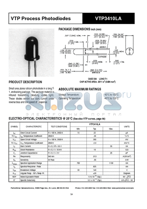 VTP3410LA datasheet - VTP Process Photodiodes