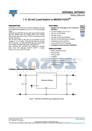 SIP32452 datasheet - 1 V, 55 m Ohm Load Switch in MICRO FOOT