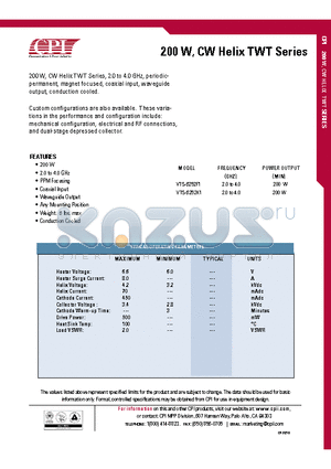 VTS-6252F1 datasheet - 200 W, CW Helix TWT Series