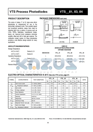 VTS-83 datasheet - VTS Process Photodiodes