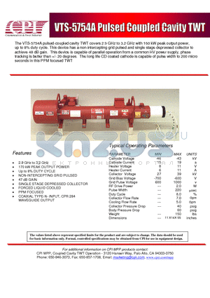 VTS5754A datasheet - Pulsed Coupled Cavity TWT