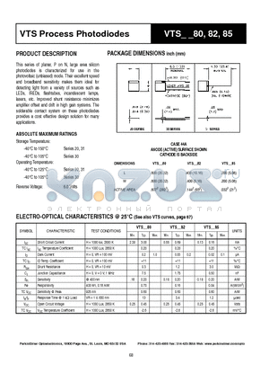 VTS2082 datasheet - VTS Process Photodiodes