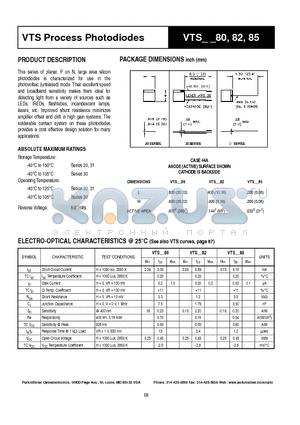 VTS82 datasheet - VTS Process Photodiodes