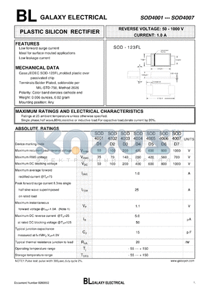 SOD4002 datasheet - PLASTIC SILICON RECTIFIER