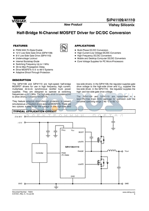 SIP41110 datasheet - Half-Bridge N-Channel MOSFET Driver for DC/DC Conversion