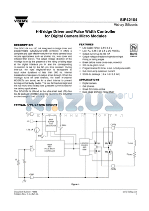 SIP42104 datasheet - H-Bridge Driver and Pulse Width Controller for Digital Camera Micro Modules
