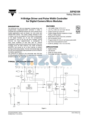 SIP42104DX-T1-E3 datasheet - H-Bridge Driver and Pulse Width Controller for Digital Camera Micro Modules