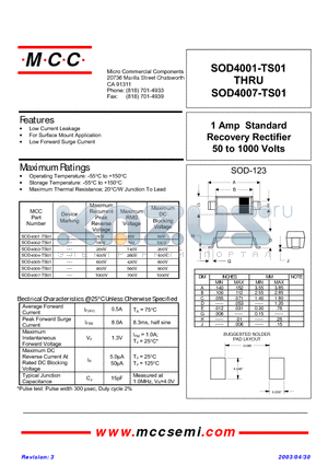 SOD4005-TS01 datasheet - 1 Amp Standard Recovery Rectifier 50 to 1000 Volts