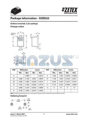 SOD523 datasheet - Surface mounted, 2 pin package Package outline