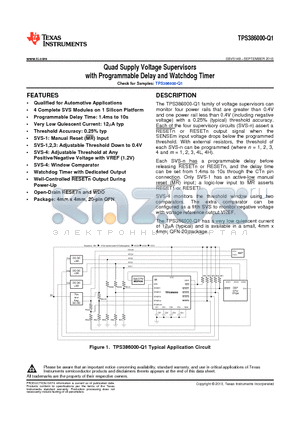 TPS386000QRGPRQ1 datasheet - Quad Supply Voltage Supervisors with Programmable Delay and Watchdog Timer