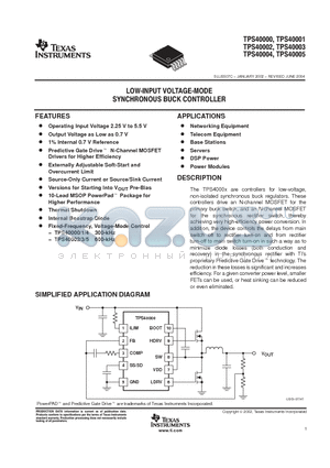 TPS40002 datasheet - LOW-INPUT VOLTAGE-MODE SYNCHRONOUS BUCK CONTROLLER