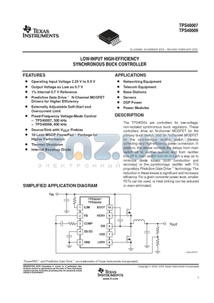 TPS40009DGQ datasheet - LOW-INPUT HIGH-EFFICIEDCY SYNCHRONOUS BUCK CONTROLLER