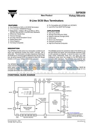 SIP5630 datasheet - 9-Line SCSI Bus Terminators