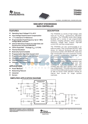 TPS40054 datasheet - WIDE INPUT SYNCHRONOUS BUCK CONTROLLER