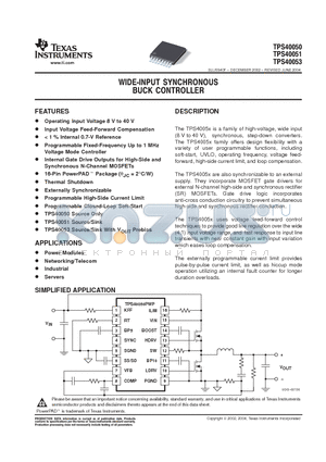 TPS40050 datasheet - WIDE-INPUT SYNCHRONOUS BUCK CONTROLLER