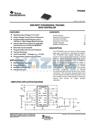 TPS40056 datasheet - WIDE-INPUT SYNCHRONOUS, TRACKING BUCK CONTROLLER