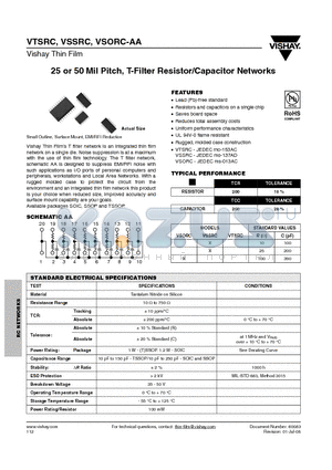 VTSRC20AA datasheet - 25 or 50 Mil Pitch, T-Filter Resistor/Capacitor Networks