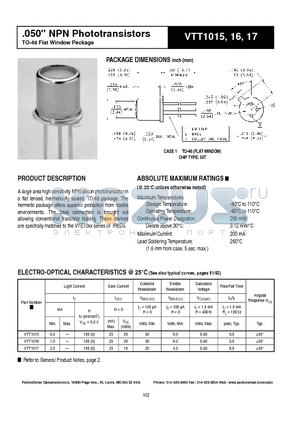 VTT1017 datasheet - .050  NPN Phototransistors