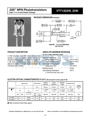 VTT1223W datasheet - .025  NPN Phototransistors